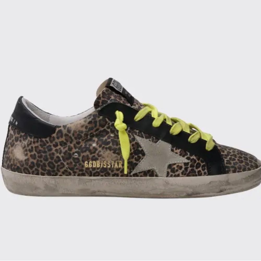GOLDEN GOOSE Superstar Leopard-Print Suede Court Sneakers Sz. 39- worn 2x - Picture 1 of 5